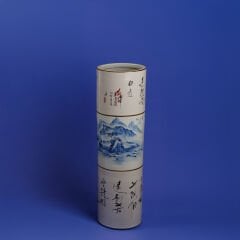 DEKORATİF SANATÇI İŞİ UZAK DOĞU TEMALI DEV BOY MAVİ BEYAZ PORSELEN TABAK VE ÇİFT VAZO